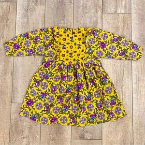 Vintage German Made Girls' Yellow Purple Floral Long Sleeve Dress 5T